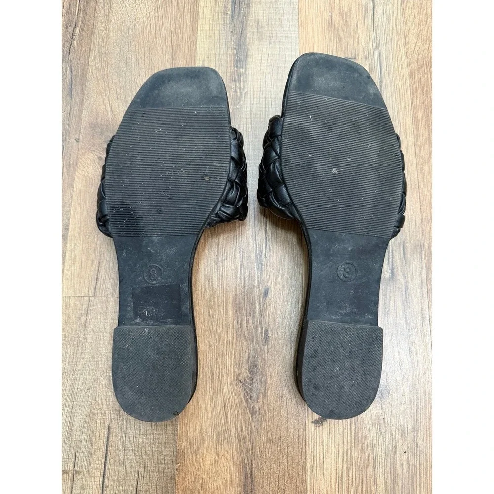 A New Day Black Woven Slide Sandals Square Toe Braided Size 8‎